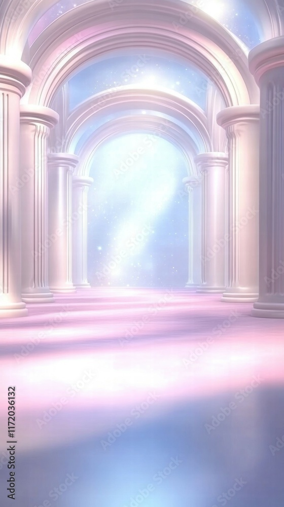 Poster Ethereal corridor with columns and soft lighting, creating a dreamlike atmosphere.