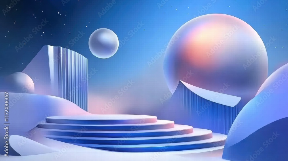 Aufkleber a surreal landscape featuring abstract shapes and soft colors, evoking a dreamlike atmosphere.