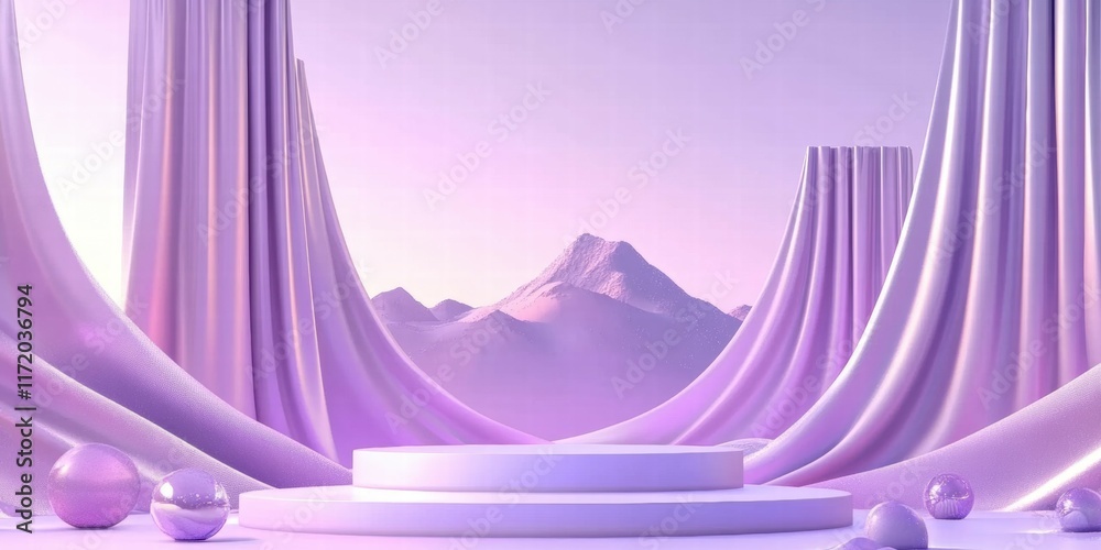 Poster a serene, abstract landscape with flowing drapes and soft colors, ideal for presentations.