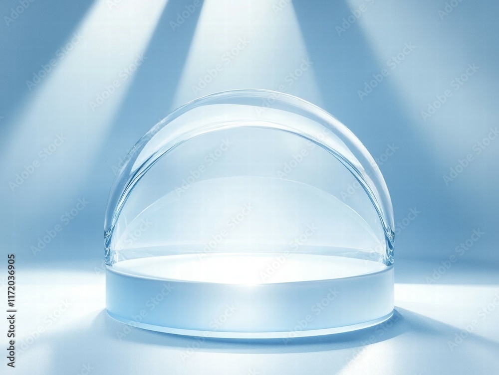 Aufkleber a transparent dome on a lighted pedestal, creating a futuristic display space.