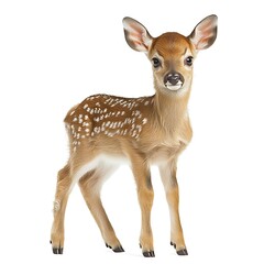 Fototapeta premium Adorable fawn standing, white background, wildlife, nature.