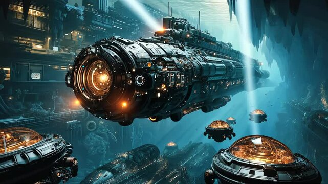Futuristic Submarine Exploration in Deep Ocean Environment