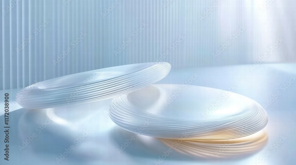 Aufkleber a stack of elegant, translucent plates on a softly lit surface.