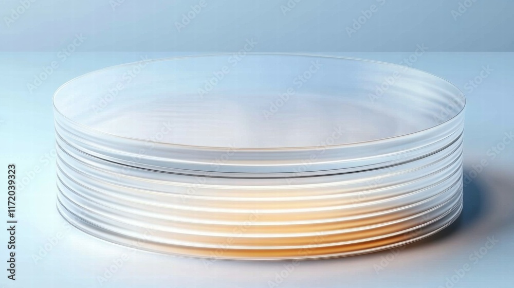 Fototapete a stack of transparent plates with a subtle orange hue on a smooth surface.