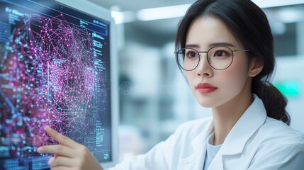 Woman With Glasses Using Computer