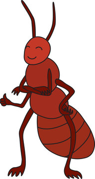 recommend clip art: contented happy ant smiles and stands with her arms crossed, showing thumbs up