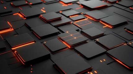 Fototapeta premium Abstract Black Squares with Orange Neon Lights