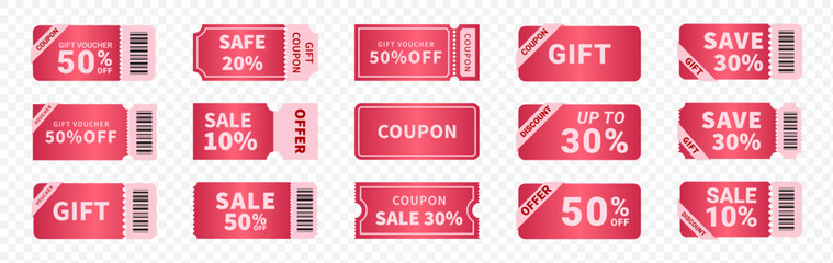Romantic coupon discount promotion or gift voucher set isolated on white background