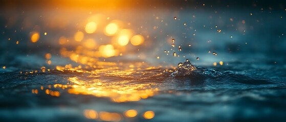 Naklejka premium Golden sunset water droplets splash.