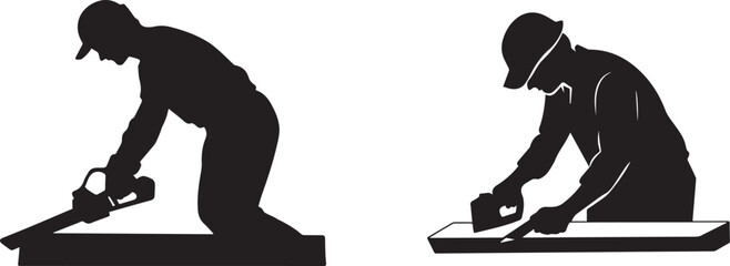 Silhouette of a carpenter sawing wood vector silhouette
