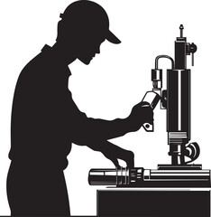 Silhouette of a factory worker operating machinery vector silhouette