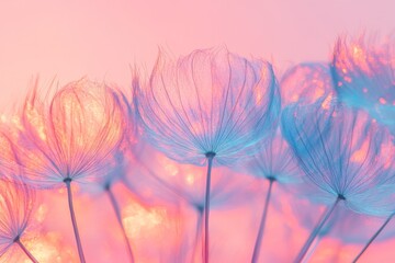 Colorful dandelion seeds with a glowing ethereal background