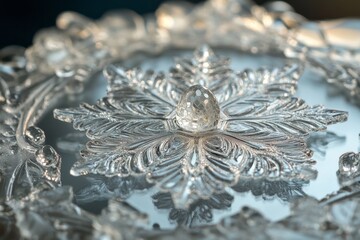 Fototapeta premium Macro view of frost-covered patterns on glass
