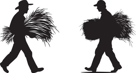 Silhouette of a farmer carrying a bale of hay vector silhouette