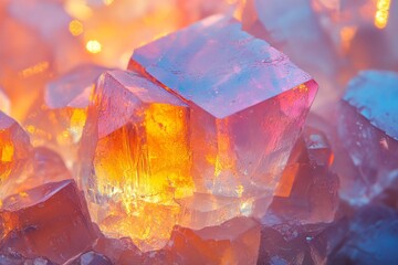 Abstract closeup of glowing red and yellow crystals