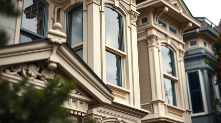 Obraz premium Architectural Details of a Victorian-Style Building Facade