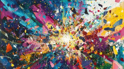 A vibrant explosion of colors and shapes, evoking energy and creativity.