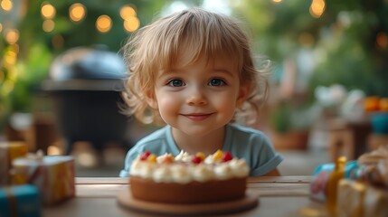 Happy toddler at birthday party.
