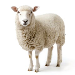 Fototapeta premium Fluffy sheep, farm animal, white background, agriculture. (1)