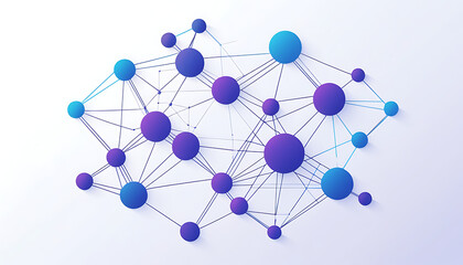Obraz premium white background, gradient blue to purple, vector graphic of simple lines and dots connecting the shape of an AI network. 