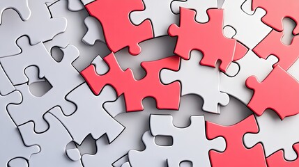 Fototapeta premium A collection of interlocking puzzle pieces in red and white, showcasing a playful design.