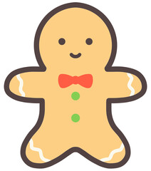 Ginger bread man. Christmas cookie illustration in cartoon style transparent on background.