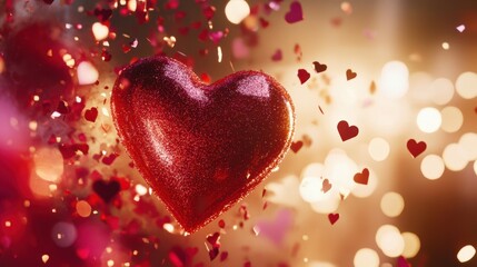 A prominent red heart sits at the center of numerous smaller hearts, symbolizing love and affection associated with Valentine's Day.