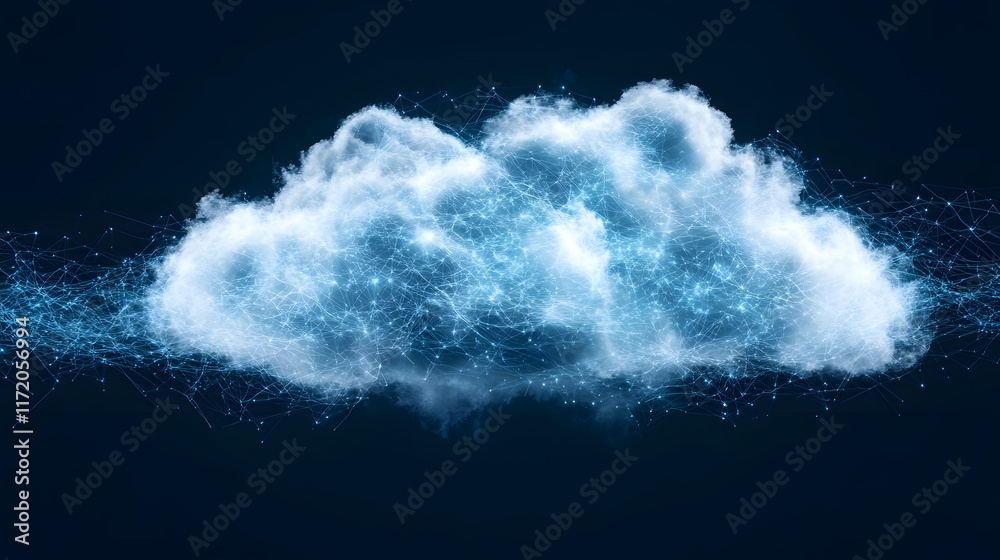 Poster digital cloud with blue light beam representing data connectivity and network technology in abstract