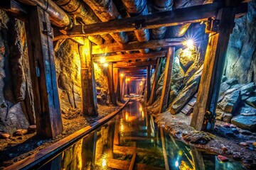Abandoned Platinum Mine Tunnel, Dark Underground Landscape Photography