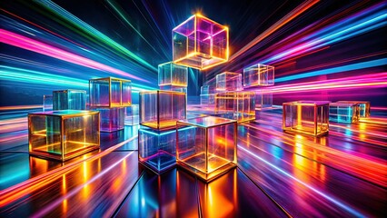 Abstract Colorful Cubes Long Exposure Light Trails Photography