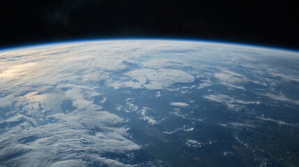 Earth's curve, clouds, atmosphere, space.