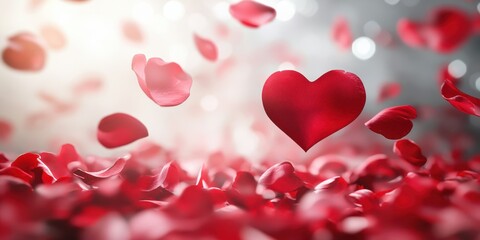 A vibrant red heart is elegantly encircled by lush petals of red roses, symbolizing love and romance for Valentine's Day.
