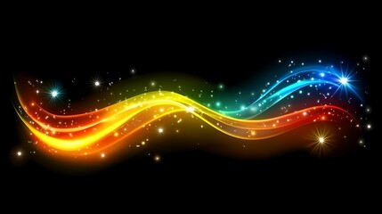 Obraz premium Rainbow Light Waves Sparkle Across Dark Background