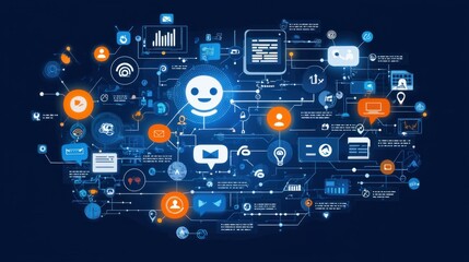 Digital communication strategies online platforms infographic virtual space analytical perspective technology integration