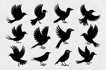 Obraz premium silhouette of birds in flight forming a pattern on white background for nature and wildlife themes