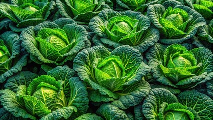 Aerial View of Savoy Cabbage Patch, Lush Green Leafy Vegetables in Garden