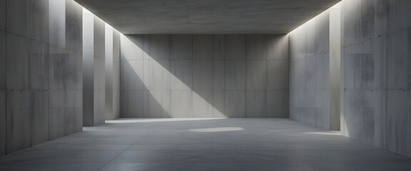 High-Quality 3D Rendered Abstract Concrete Room Interior with Dramatic Lighting and Minimalist Design for Professional Stock Photography