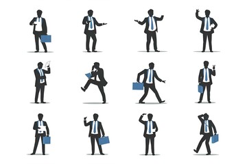 businessmen silhouettes in suits walking and posing showing confidence and professionalism in design  