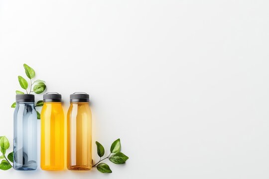Calories Deficit Weight Loss Concept, A set of reusable water bottles labeled with time goals, supporting hydration and calorie deficit adherence