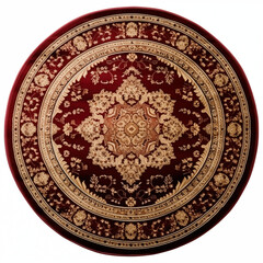 Round Red and Gold Oriental Rug Medallion Carpet  Intricate Floral Pattern