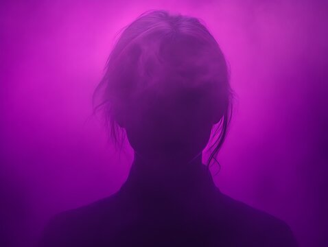 Mysterious woman silhouette in purple haze.