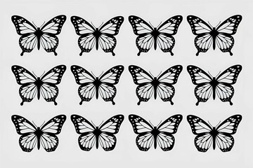 beautiful black butterfly silhouette pattern with intricate wing details on a white background simple design