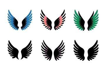 colorful wing designs in a repeating pattern featuring blue green and pink shades on a white background