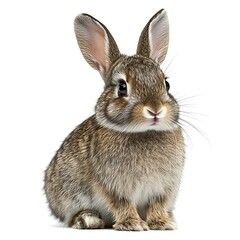 Obraz premium Adorable brown bunny rabbit sitting, studio shot, white background, pet animal image.