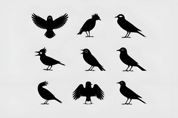 Obraz premium collection of black bird silhouettes on a light background great for wildlife and nature-themed designs