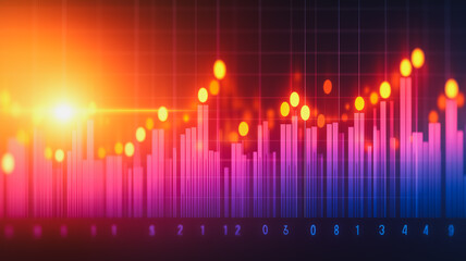 Data Visualization: A vibrant abstract background with dynamic data points, showcasing a futuristic and modern approach to data analysis. The image features a gradient of pink, purple.