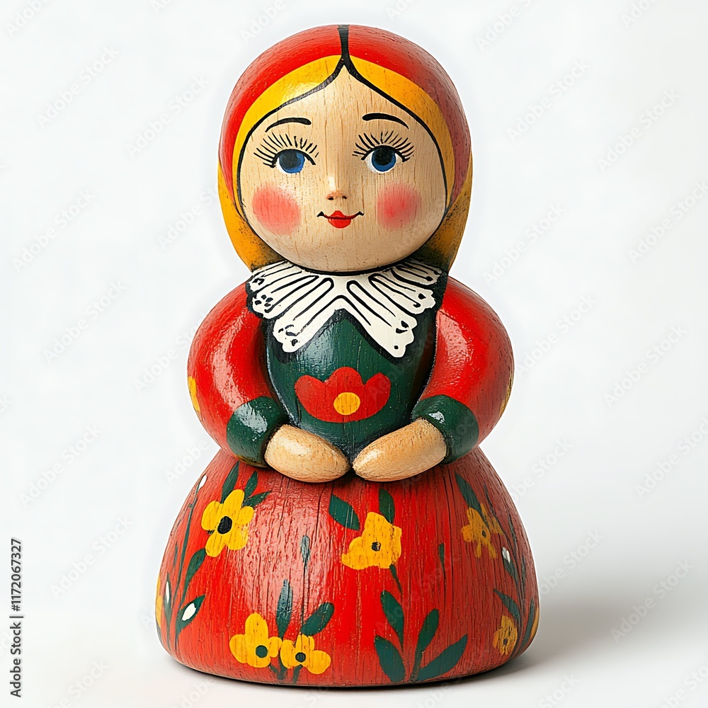 Wall mural Hand-painted Wooden Matryoshka Doll in Traditional Russian Folk Costume.