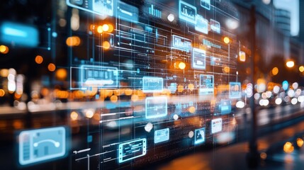 Digital data visualization urban environment technology content nighttime view modern concept for seo impact