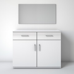 Fototapeta premium White Modern Cabinet with Mirror Two Drawers Minimalist Design