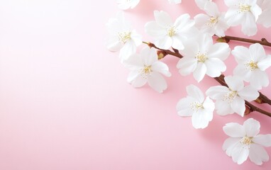 Fototapeta premium A delicate pink backdrop adorned with elegant white flowers, creating a romantic and charming atmosphere perfect for Valentine's Day.